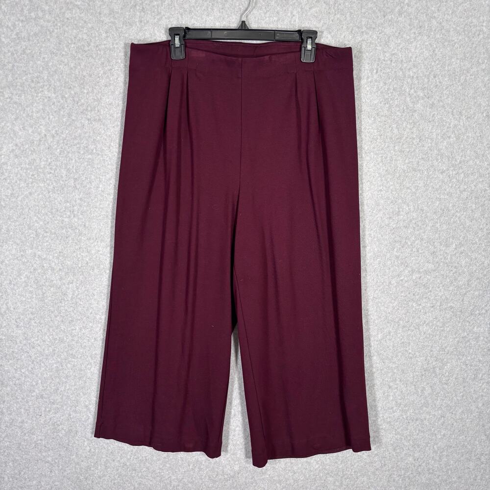 J Jill Pant Large Burgundy Wide Full Leg Crop Pleated‎ Ponte Pull On Quiet Comfy